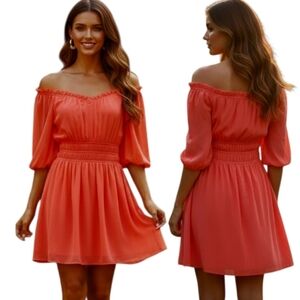 VINCE CAMUTO Smocked Coral Fit & Flare Dress -Size 10